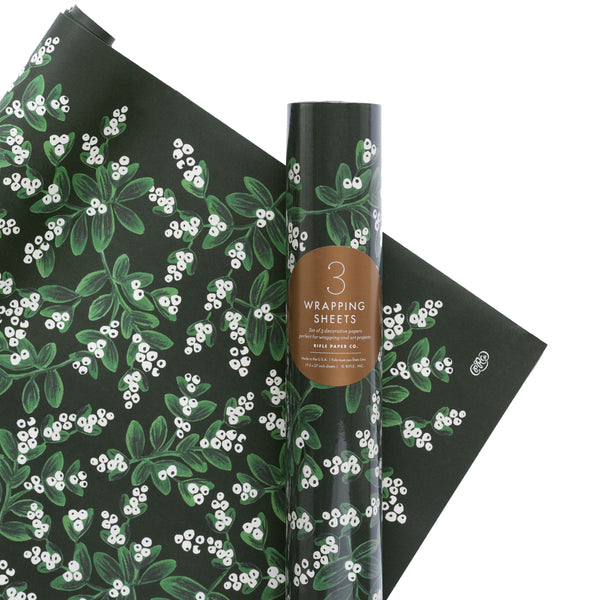 Evergreen Mistletoe Gift Wrap Sheets, Roll of 3